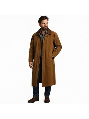 Vintage Brandon Thomas Long Duster Coat Cotton Canvas Faux Leather Collar Unisex